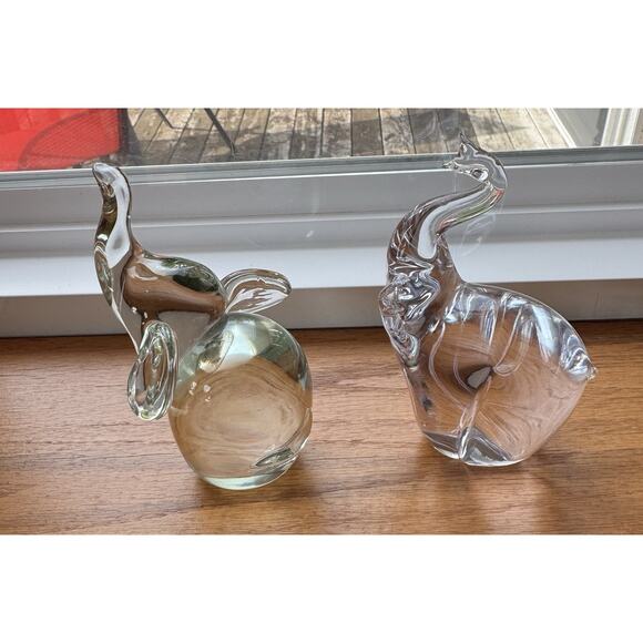 Lead Crystal Elephant Small Figurine Lot of 2 Paperweight Trunk Up - Picture 1 of 12